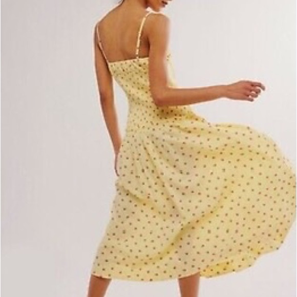 Free People Lavender Daze Yellow Strawberry Print Summer Smocked Midi Dress Med - Picture 3 of 7